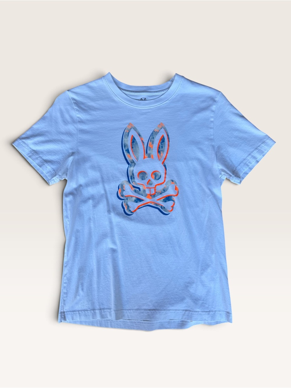 Psycho Bunny Light Blue Short Sleeve Tee with Coral-Blue Graphic